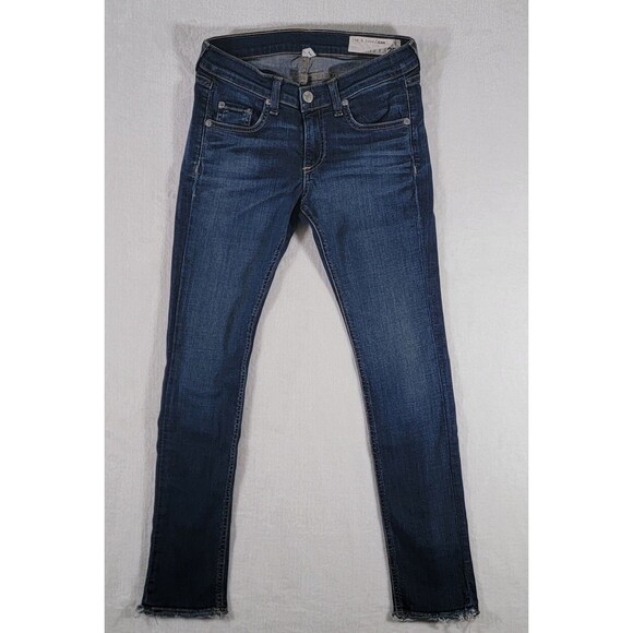 RAG & BONE Blue Capri Skinny Low Rise Women Jeans Size 25 Stretchy Denim Raw Hem - Picture 1 of 14